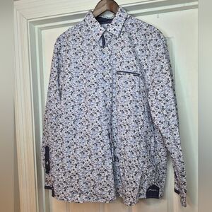 John Lennon Floral Print Long-Sleeve Men’s Shirt in White and Blue XXL